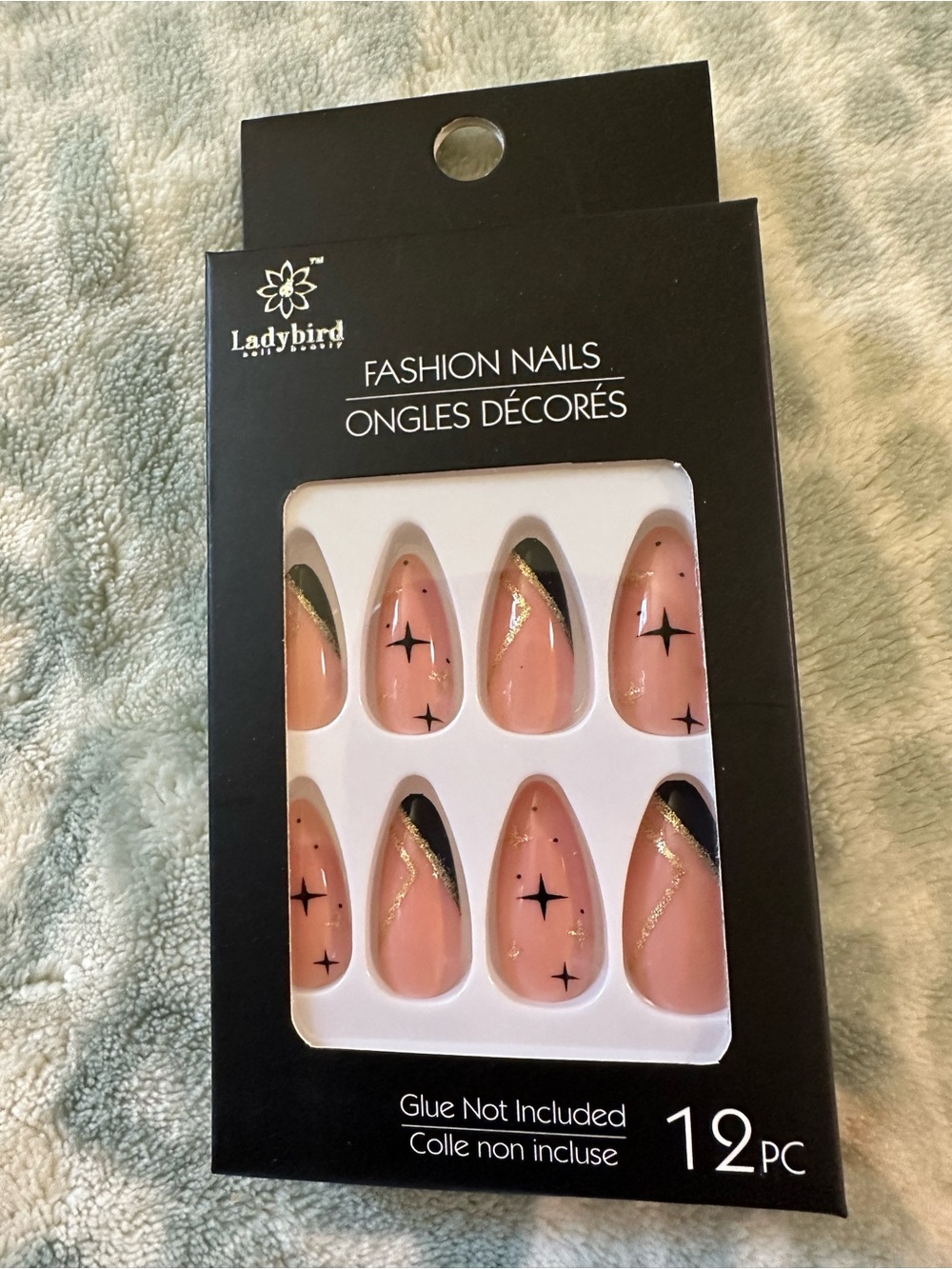 Pink & Black Press-On Nails with Gold Accent - 12 PC